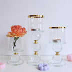 Glass Candle Holders Set of 3,Gold Pillar Candlestick,Crystal Candle Holder for Table Centerpiece Wedding Home Decor