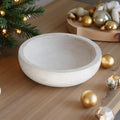 COLLECTIVE HOME - Paulownia Wood Hand Carved Tray, Fruit Snack Holder, Decorative Bowl, Rustic Home Decor Accessories for Coffee Table, Living Room, Wedding Centerpiece, 10" (washed white)