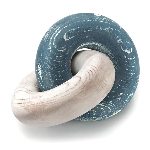 EOSAHR Decorative Pine Wood Knot Decor – Simple Modern Wood Chain Link Decor for Coffee Table, Book Shelf, Entryway Table – Decorative Knot for Stylish Home Décor Accents (Blue & White) - color: Blue & White