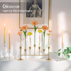 Bud Vases with Candlestick Holders: Glasseam 7PCS Small Glass Vase for Flowers & Gold Taper Candle Holders for Wedding Decor 5.9’’ Skinny Clear Vase & Silicon Case for Floral Arrangements Tablescapes