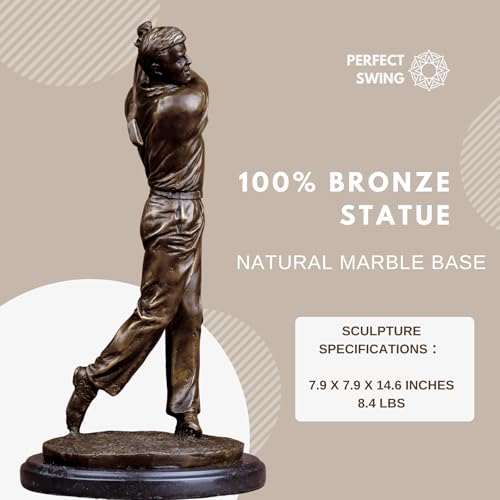 14.6'' Modern Golf Man Statue Bronze, Bronze Golfer Figurine Sculpture Ornament with Marble Base - size: 14.6" Man