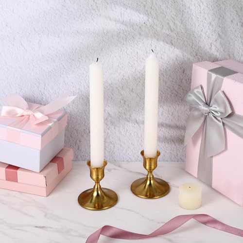 6 Pieces Gold Taper Candle Holders, Brass Candlestick Holders Vintage Metal for Table Centerpieces Wedding Christmas Decor