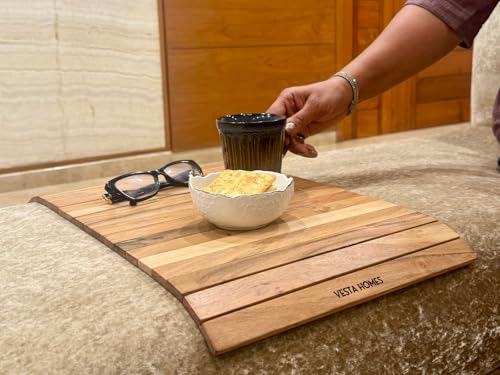 Vesta Homes Sofa Armrest Tray |Premium Acacia Wood | Flexible and Foldable Sofa Tray, Couch Arm Table and Armrest |Suitable for Food/Drinks/Snacks/Cup Coaster | 20 * 12 Inches | Handcrafted in India - style: Large Sofa Arm Tray