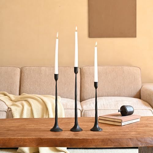 Set of 3 Candle Stick Holders, Iron Black Candlestick Holders, Fits 3/4 inch Fits 3/4 inch Thick Candles, Tapered Candle Holders Tall Set for Dining Table, Wedding, Home Decoration - color: Black-twisted, size: 12”,14”,15.5”