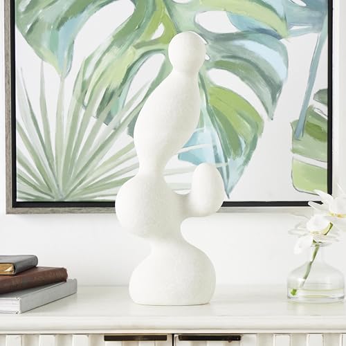 Deco 79 Polystone Abstract Decorative Sculpture Curved Shaped Home Decor Statue with Speckled Texturing, Accent Figurine 7" x 4" x 18", White - size: 7" x 4" x 18"