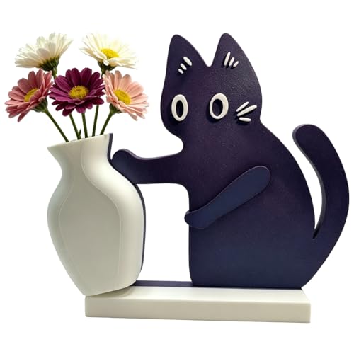 Cat Push Flower Vase for Home Decor Cute Vases for Table Room Decor Unique Lollipop Vases for Women (Big Galaxy Purple White) - size: Big Galaxy Purple White