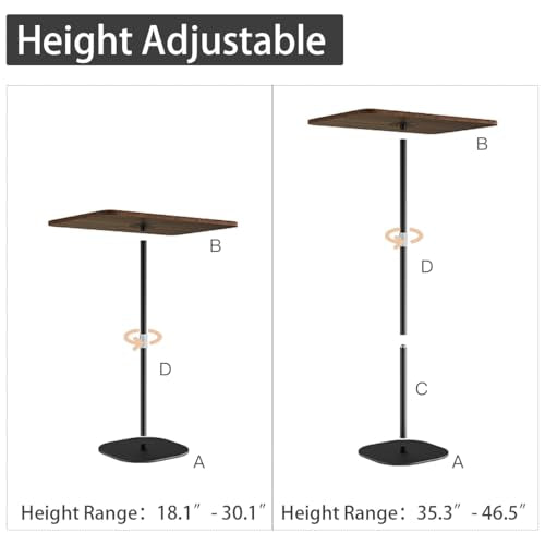 Small Laptop Standing Desk, Adjustable Height Pedestal End Table with Wooden Top, Portable Tall Side Table Workstation, Sit-Stand Desks for Bedside,Sofa,Couch, Living Room, Bedroom, Home Office, Brown - color: Rustic Brown