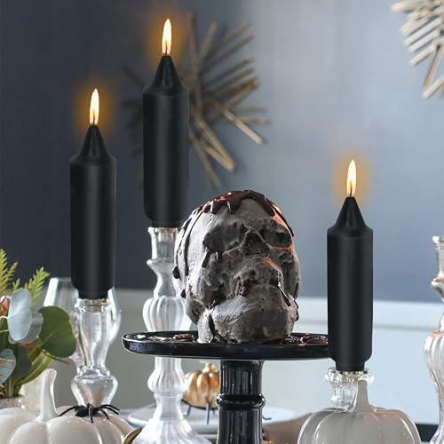 NJAO HOO Black Short Taper Candle 5 Inch Halloween Decoration Candlesticks Unscented Dripless Tapered Candle Set for Home Decor Dinner Candles Party, 4 Pack - color: Black, size: 5 In