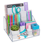 STORi Chloe Clear Plastic Stackable Desk Organizer, Rectangular 6-Compartment Office Supply Holder for Pens, Markers & Notepads, Made in USA - style: Organizer Top