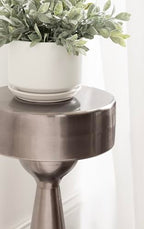 Kate and Laurel Solbrett Modern Sophisticated Metal Drink Table, 10 x 10 x 22, Gunmetal, Contemporary Mini Pedestal Table with Unique Sculptural Design for Use as Indoor Plant Stand - color: Pewter