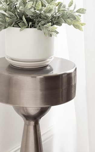 Kate and Laurel Solbrett Modern Sophisticated Metal Drink Table, 10 x 10 x 22, Gunmetal, Contemporary Mini Pedestal Table with Unique Sculptural Design for Use as Indoor Plant Stand - color: Pewter