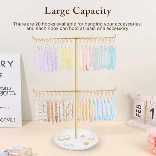 OAOLEER Bracelet Holder Display, Gold Jewelry Holder with 40 Movable Hooks Bracelet Stand Organizer, Jewelry Display Stand for Necklaces Bangles (2 Tier) - size: 2 Tier