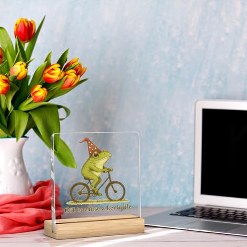 Frog Funny Office Decor Funny Desk Decor Coworker Gifts Off To Cause A Kerfuffle Acrylic Humor Gift for Women Men Boss Coworker Home Office Decorations - color: Off To Cause A Kerfuffle