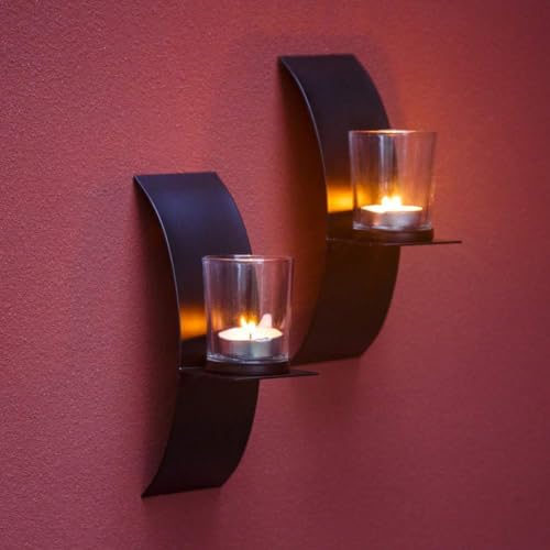 Sziqiqi Wall Candle Sconces for Decorations, Black Metallic Wall Mounted Candle Sconces for Room, Hallway, Entryway, Bathroom Decor - color: Black