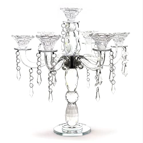 allgala Crystal Candle Holder - 7-Arm 14 Inch Crystal Taper Candlestick Candelabra - Centerpiece for Home Wedding Event and Party Festival - size: 7 Arm