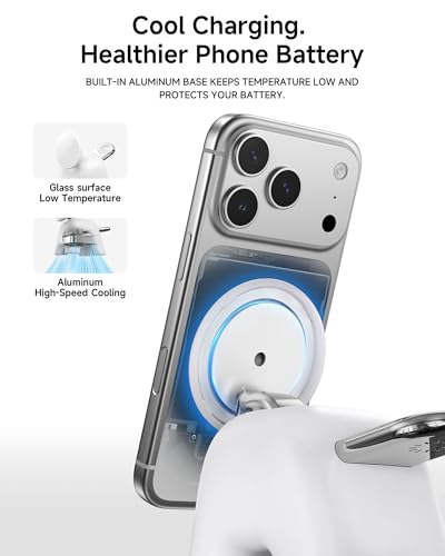 AOK-AOK Foldable Wireless Charging Station, 15W Magnetic Fast Charger Stand for iPhone 17 16 15 14 13 12 Pro Max&Apple Watch&Airpods, 2-in-1 Charger for Home/Office/Travel(30W Adapter Included) - color: White