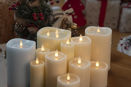 3-Wick Flameless Pillar Candle with Remote Timer, 3D Moving Flame Real Wax Led Candles (Ivory with Melty-Look Art Water, 6.5in) - color: Ivory with Melty-Look Art Water
