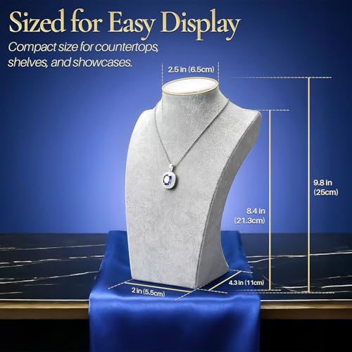 Flexzion Necklace Bust Display Stand (1 Pack) - 10 Inch 3D Mannequin Gray Velvet Necklace Display Holder for Home, Boutique & Trade Shows - Jewelry Display for Selling Necklace, Pendants, Chokers - color: Gray Velvet, size: Small (1 Pack)