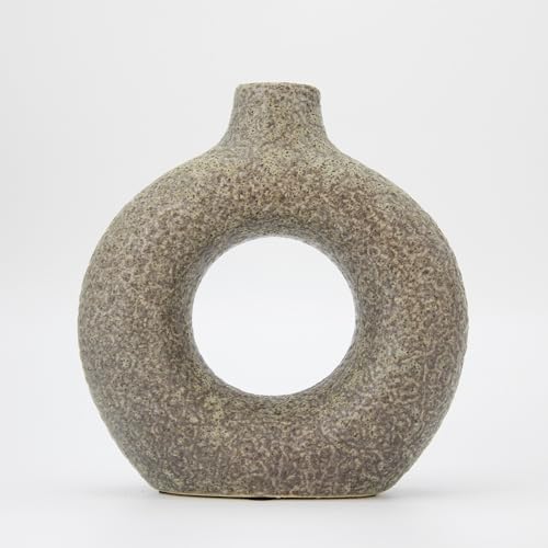 Green Donut Hollow Ceramic Vase, Modern Minimalist Vase for Home Decor, Small Boho Vase for Dining Table, Desk, Farmhouse，Living Room, Handmade for Fresh/Dried Flowers - color: Green D