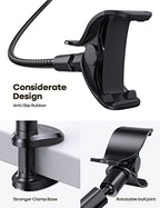 Lamicall Gooseneck Phone Holder Bed - [Nylon Braided] Flexible Arm, 38inch Overall Length, 360 Adjustable Clamp Clip, Overhead Cell Phone Mount Stand for Bed, Desk, 4-7” Cellphone, Gifts - color: Black