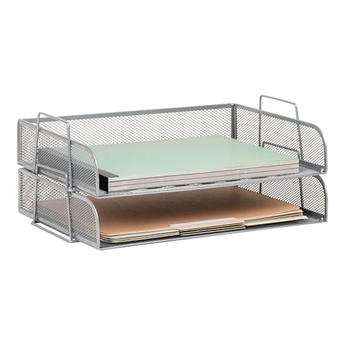 Mind Reader Stackable Paper Tray, Desktop Organizer, File Storage, Office, Metal Mesh, 2 Pcs., Silver - color: Silver