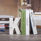 Creative Home Natural Marble Stone Letter K Bookends Paper Weight Office Shelf Organizer Table Top Decorative Piece, 4" W x 5.9" H, 1.5" D, Off-White