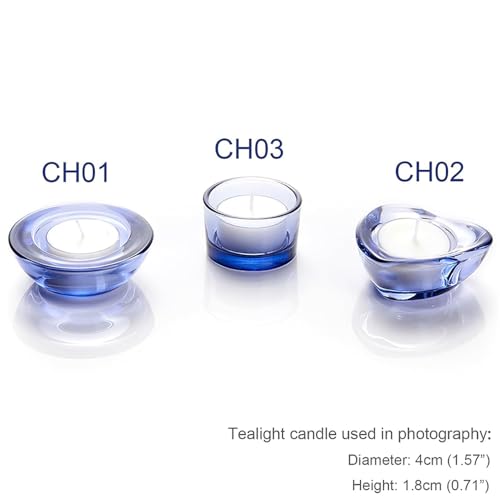 Blue Tealight Candle Holders - Set of 12, Heart-Shaped Chunky Glass Candle Holder, 2.9" Diameter - CH02 - Water Blue - color: Water Blue