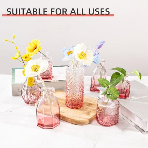 UMEIED 24 Pack Glass Bud Vases in Bulk for Centerpieces, Clear Vintage Decorative Small Vases for Flowers, Wedding Rustic Home Table Decor (Pink) - color: Pink