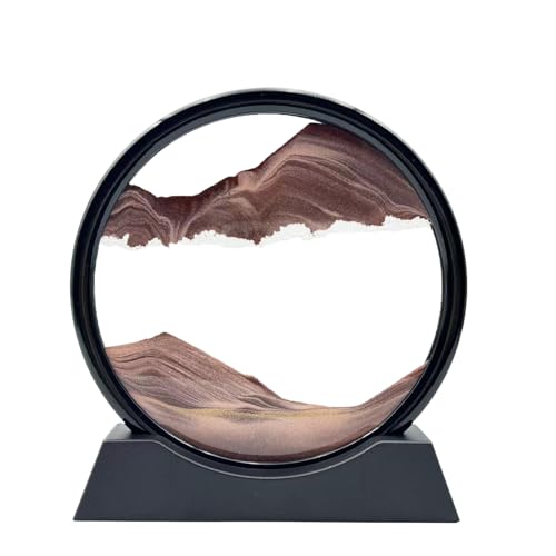 Moving Sand Art Liquid Motion, 3D Deep Sea Sandscape Color Quicksand Decor, Round Glass Moving Sand Art Picture Relaxing Desktop Home Office Work Decor (7 inch-Coffee) - color: Coffee, size: 7 inch