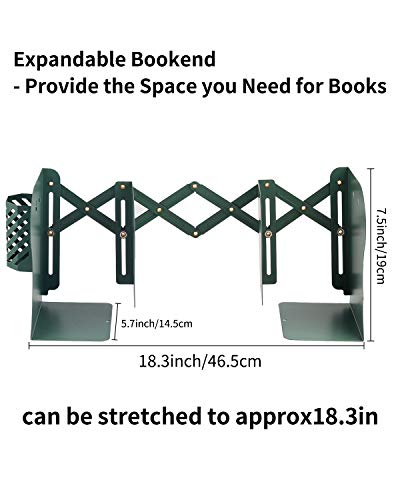 MSDADA Adjustable Bookends, Book Ends for Heavy Books, Expandable Book Organizer with Pen Holder for Desk, Shelf, Office,School, Thanksgiving for Students and Teachers(Green) - color: Green