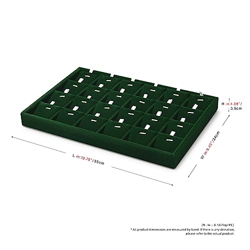 24 Grids Velvet Necklace Tray Necklace Holder Storage Jewelry Display Tray for Drawers With Removable Jewellery Cards for Bracelet Chain Pendant (Green) - size: 24 Grid with Inserts for Necklace