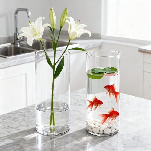 2 Pack Acrylic Cylinder Vases, Non-breakable Vase for Centerpieces,16 inch Tall Clear Flower Vase Bulk Floating Candle Holder for Wedding Table Home Decor and Party (5 x16in+4 x16in) - size: 2 Pack(4''W x 16''H & 5''W x 16''H)