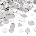 Craftdady Stainless Steel Pendant Cabochon Settings Heart Square Teardrop Flat Round Oval Rectangle Blank Bezel Trays Base Pendant with Glass Cabochons for DIY Earrings Necklace Jewelry - color: Stainless Steel Color 4 Styles
