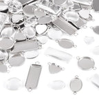 Craftdady Stainless Steel Pendant Cabochon Settings Heart Square Teardrop Flat Round Oval Rectangle Blank Bezel Trays Base Pendant with Glass Cabochons for DIY Earrings Necklace Jewelry - color: Stainless Steel Color 4 Styles