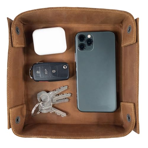 Hide & Drink, Leather Catchall Change Keys Coins Jewels Box Tray Big Storage, Handmade, Single Malt Mahogany - color: Single Malt Mahogany