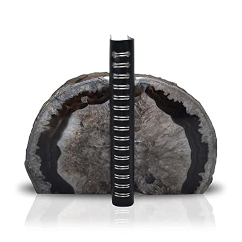 Nature's Decorations A Quality Black Agate Geode Bookends - Heavy Duty with Non-Skid Rubber Bumpers for Shelves, Office, Home Decor - Cool Crystal Stone (1 Pair 3-4 LB) - color: Black, size: A Grade 3 - 4 Lbs