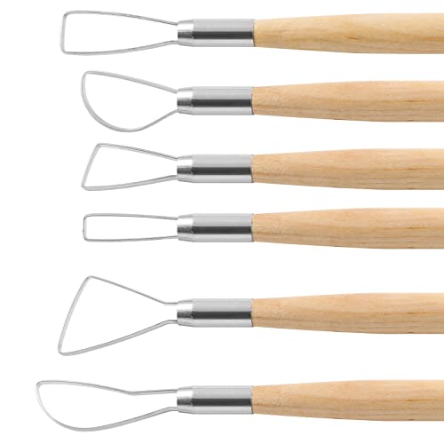 Suiwotin 6pcs Double-Sided Clay Sculpting Tools, Wooden Handle Ribbon Clay Tools, Pottery Trimming Tool, Clay Wire Loop Sculpture Set for Ceramic, Wax Carving Modeling - size: 6pcs-Loop