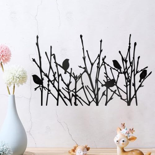 cape leadwort Metal Birds on Branches Wall Art Decor Sculptures, Metal Tree with Birds Wall Art, Wall Mounted Indoor/Outdoor Garden Decor, Gift for Bird Lovers - color: Bird