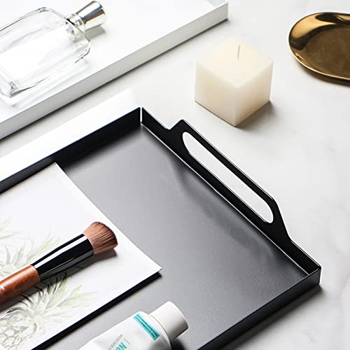 VANRA Metal Serving Tray Portable Bed Tray with Handles for Coffee Table, Living Room, Kitchen and Bathroom (Black) - color: Black