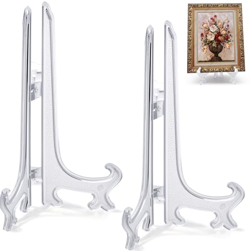 10 Inch Clear Acrylic Easel Stand 2pcs Large Plate Display Holder for Decorative Chargers Wall Art Framed Photos Table Centerpieces Wedding Decor Foldable - color: Clear, size: 10inch