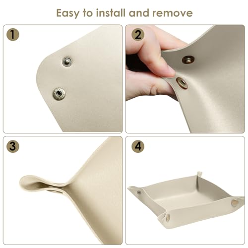 2 Pack (Size:9.84"&7.87") PU Leather Jewelry Valet Tray,Portable Entryway Table Nightstand Desk Tray Catchall Travel Plate Organizer for Phone, Keys, Wallet, Watch,Coin (Beige) - color: Beige