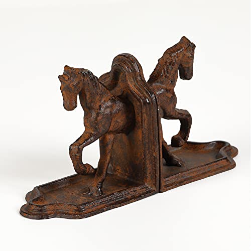 Jemeni 2 Pack Farmhouse Galloping Horse Bookends, Horse Bookends, Rusty Finish