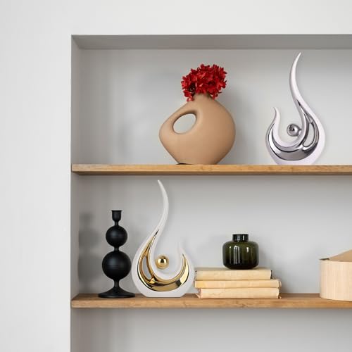 LCCCK White Silver Abstract Figurine Statues for Home Decor – Modern Ceramic Sculpture Accent, Decorative Statues for Living Room, Shelf, TV Stand, Office or Coffee Table Centerpiece Art Decoration - color: White and Silver
