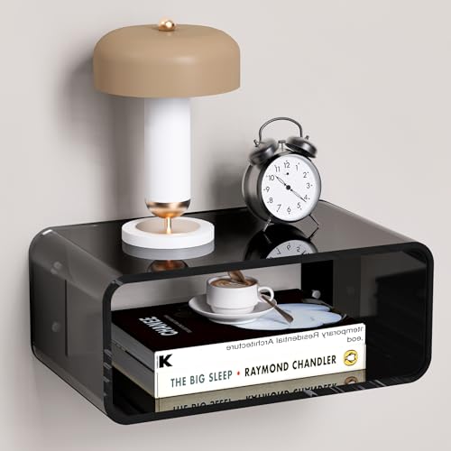 Acrylic Floating Nightstand, Bedside Table, Nightstand Shelf Wall Mounted Bedside Shelf (Black, Small) - color: Black