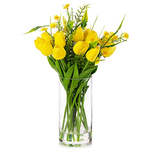 Enova Floral Clear Glass Cylinder Vase 4 x 8 Inches, Clear Flower Vases, Pillar Candle Hurricane Floating Candle Holder Vase, Glass Flower Vase for Wedding Centerpieces, Home Office décor (1 Piece) - size: 4W x 8H
