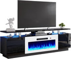 AMERLIFE Fireplace TV Stand with 36" White Fireplace, 70" Modern Fireplace Entertainment Center LED Lights, 2 Tier TV Console Cabinet for TVs Up to 80", Black & White - color: Black & White, size: 70"