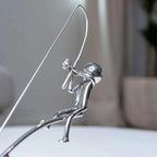 The Fisherman Balancing Sculpture, Kinetic Fishing Sculpture - Balance Art for Your Space, Metal Fisherman Statue Home Office Desktop Ornament, Gift for Fishing Lovers