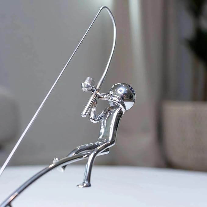 The Fisherman Balancing Sculpture, Kinetic Fishing Sculpture - Balance Art for Your Space, Metal Fisherman Statue Home Office Desktop Ornament, Gift for Fishing Lovers