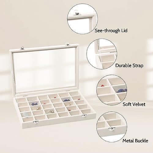 Stratalife Jewelry Organizer Stackable Earring Organizer Tray with Lid Jewelry Storage Tray for Earring Necklace Drawer Display Idea for Mom from Daughter (30 Grids) - color: Beige, size: 30 Grid
