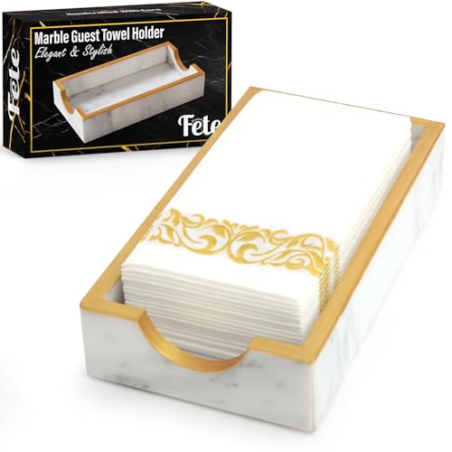 Fete Marble Tray for Bathroom - Guest Towel Holder Tray - 4 x 10 - White Marble - color: Marble Holder